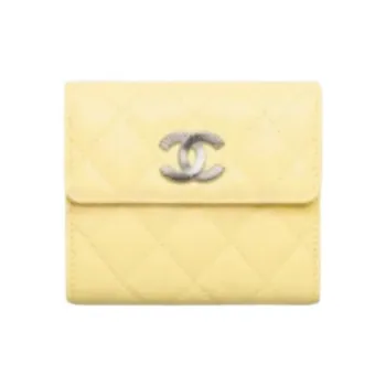 CHANEL Calfskin Wallet Women's Light Yellow