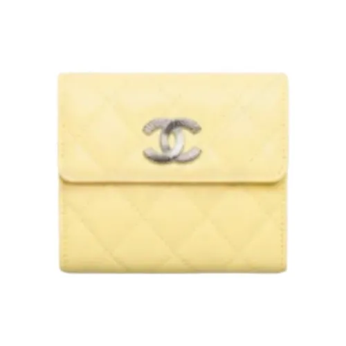 CHANEL Calfskin Wallet Women's Light Yellow