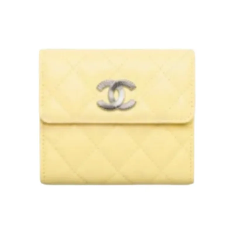 CHANEL Calfskin Wallet Women's Light Yellow-0