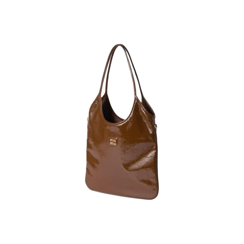 MIU MIU Ivy Naplak Lacquered Finish Sheepskin One Shoulder Handbag Women's Yellow Sandalwood-1