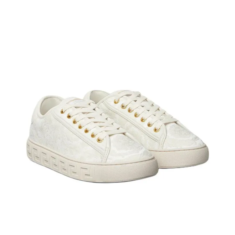 FANSIZHE Barocco Greca Low Top Skateboard Shoes Women's White-2