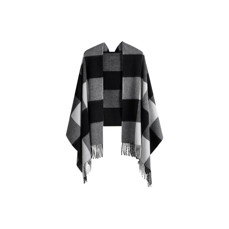 VANESSA HOGAN 100% Australian Wool Plaid Plush Yarn Shawl Cloak Unisex-9