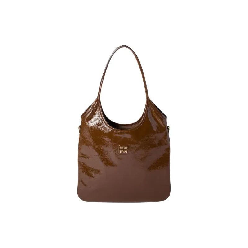 MIU MIU Ivy Naplak Lacquered Finish Sheepskin One Shoulder Handbag Women's Yellow Sandalwood-0