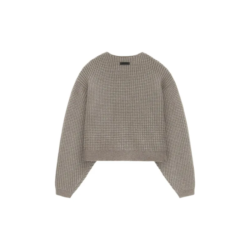 Fear Of God Essentials Women's Heavy Waffle Cropped Sweater Heather Gray-1