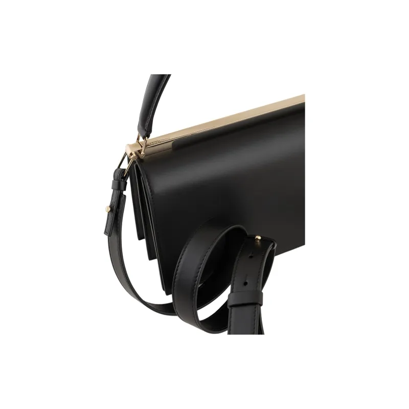 GIORGIO ARMANI Cow Leather Shoulder Bag Crossbody Bag Handbag Medium Size Women's Black-4