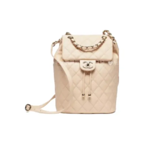CHANEL Calfskin Backpack Women's Light Beige