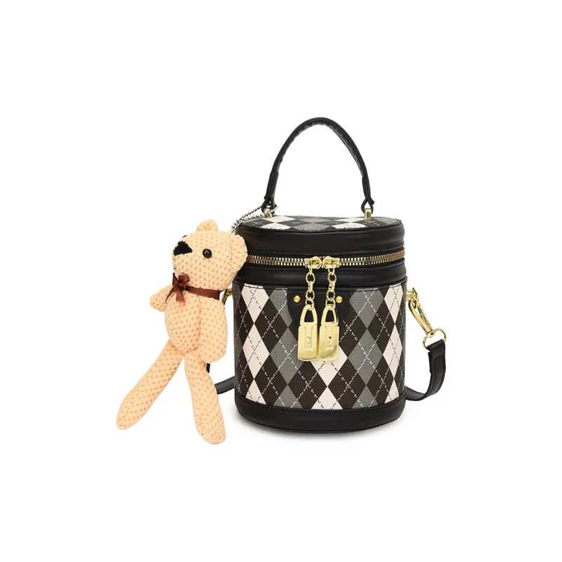HCXK PU Bucket Bag, Portable Crossbody Bag, Shoulder Bag Unisex Black/Ecru/Khaki/Pink-8