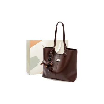 15 MINS Cow Leather Shoulder Bag Tote Shoulder Bag Regular Women's Vegetable Tanned Coffee
