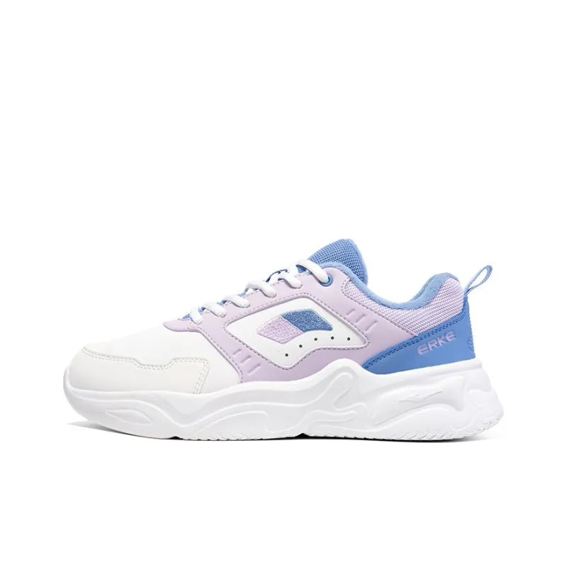 Erke Anti Slip Wear Resistant Low Top Casual Shoes Women's White Purple-0