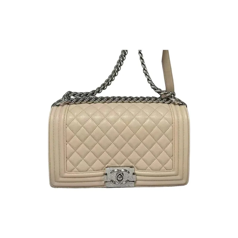 CHANEL Leather Crossbody Bag, Shoulder Bag Women's Beige-0