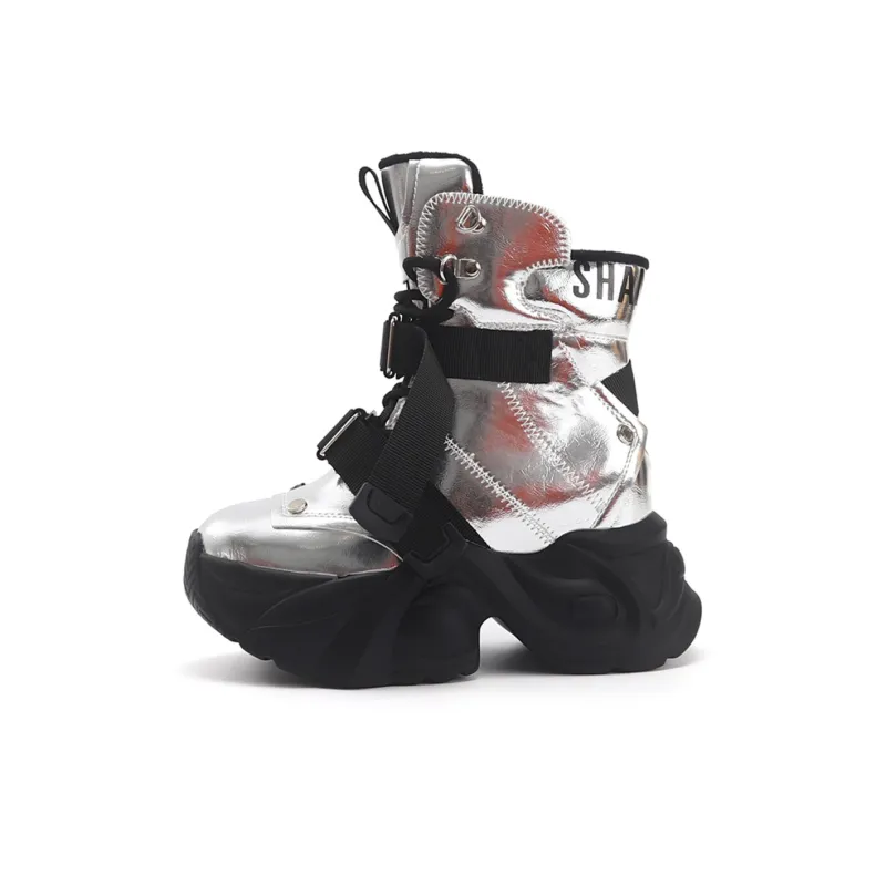 TOM TAILOR Black Obsidian Tactical Wave Boots Slip Resistant High Top Chunky Sneakers Women's-6