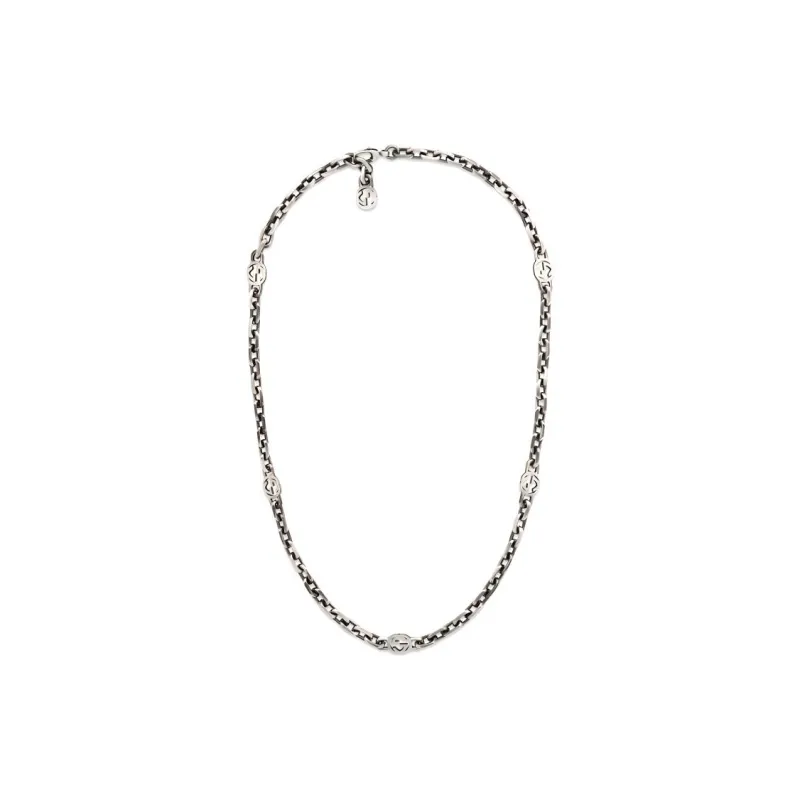 GUCCI Sterling Silver Interlocking G Necklace-2
