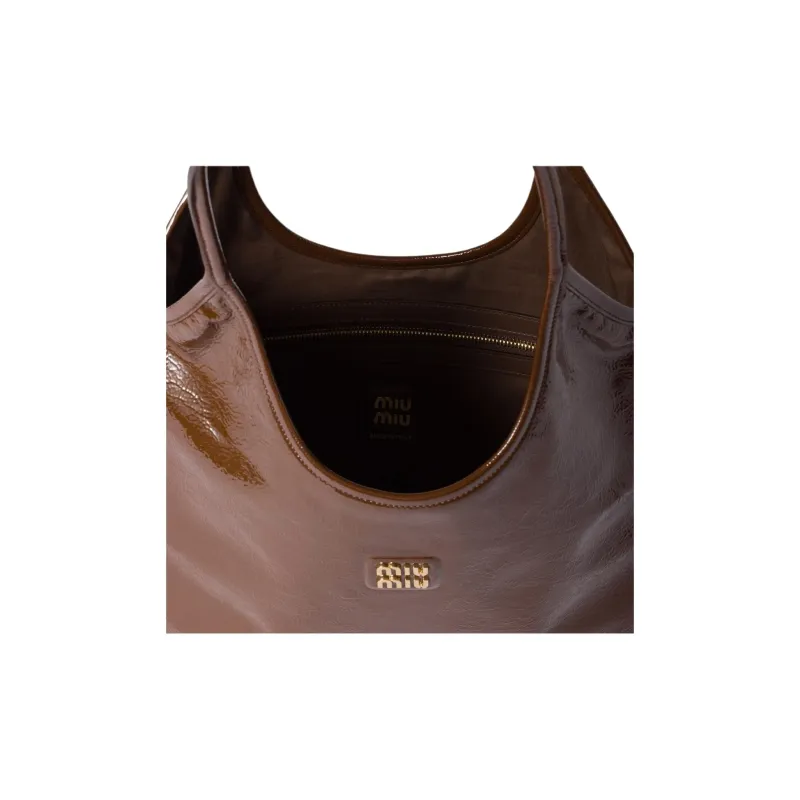 MIU MIU Ivy Naplak Lacquered Finish Sheepskin One Shoulder Handbag Women's Yellow Sandalwood-3