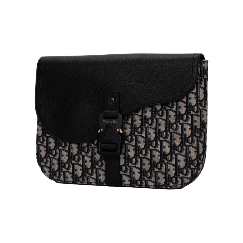 DIOR Oblique Print With Grain Cow Leather Clutch Men's Black/Beige-2