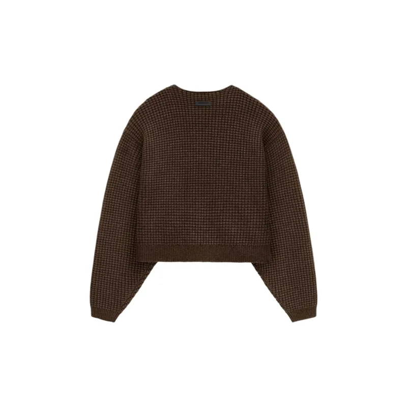 Fear Of God Essentials Women's Heavy Waffle Cropped Sweater Brown-1