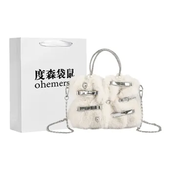 Dusen Kangaroo Plush Handbag Medium Size Women's White/Pink/Violet