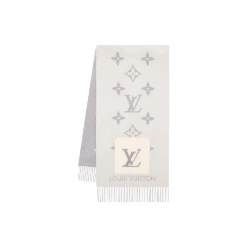 LOUIS VUITTON Cashmere, Jacquard, Mink Knit Scarves Women's Beige/Gray/Black/Pink-1