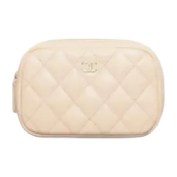 CHANEL Calfskin Clutch Women's Light Beige
