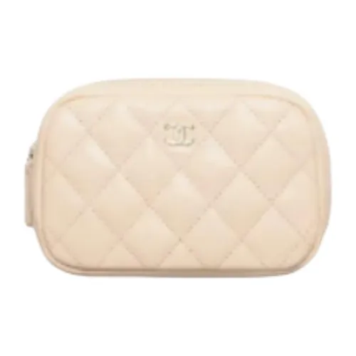 CHANEL Calfskin Clutch Women's Light Beige