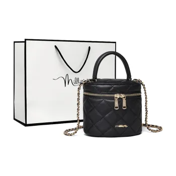 MILLIE'S Cow Leather Chain Bag, Shoulder Bag, Crossbody Bag, Handbag, Box Bag Regular Women's Elegant Black