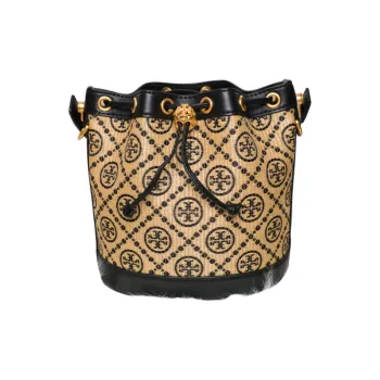 TORY BURCH T Monogram Leather Bucket Bag Portable Crossbody Bag Shoulder Bag Regular Women's Beige & Black