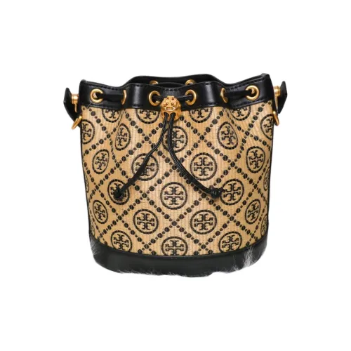 TORY BURCH T Monogram Leather Bucket Bag Portable Crossbody Bag Shoulder Bag Regular Women's Beige & Black