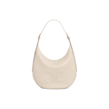 CELINE Calfskin One Shoulder Handbag Medium Size Women's Light Beige