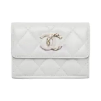 CHANEL Lambskin Wallet Women's Light Gray