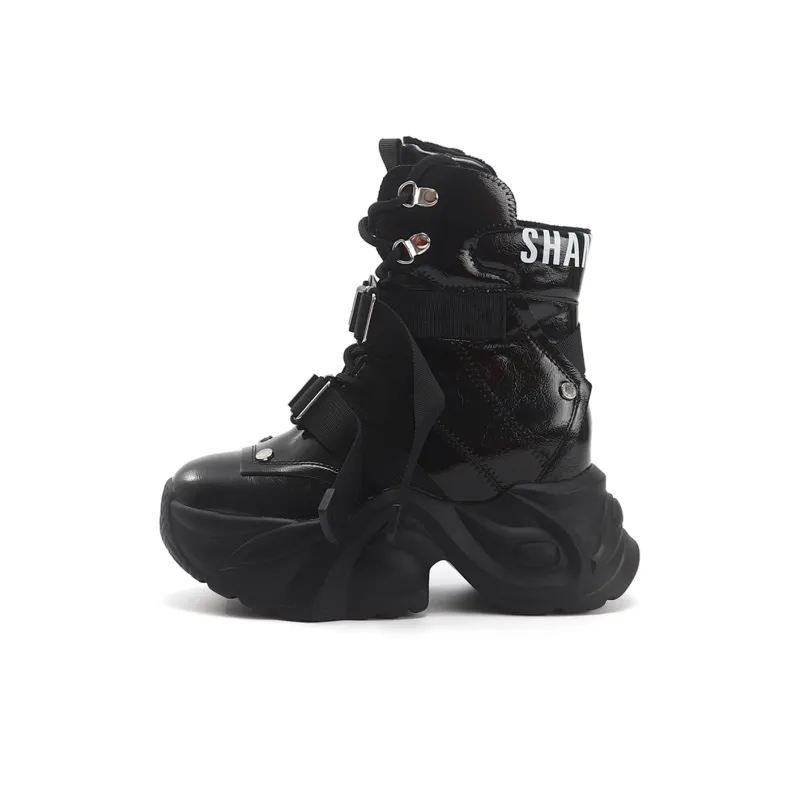 TOM TAILOR Black Obsidian Tactical Wave Boots Slip Resistant High Top Chunky Sneakers Women's-0