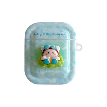 Baohuguang Compatible With AirPods 2/1/pro TPU Summer Cute Swim Bear Headphone Cases