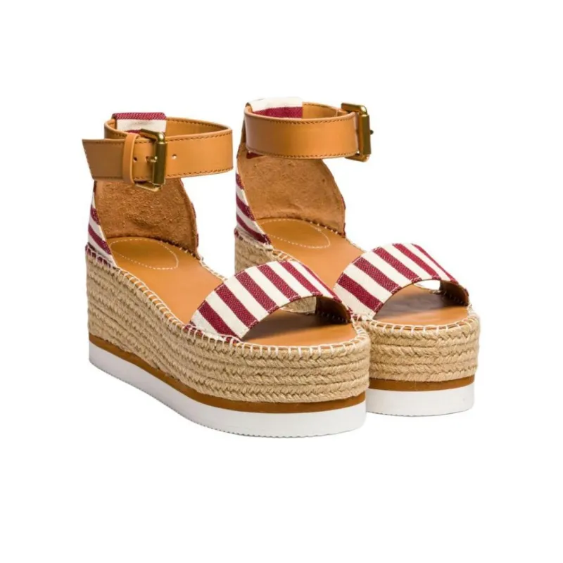 See By Chloe Glyn Strap Sandals 5.5cm Women's Brown Red White-3