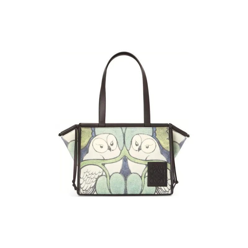 LOEWE Cushion Tote Felt With Calfskin Tote One Shoulder Handbag Small Size Women's Green-0