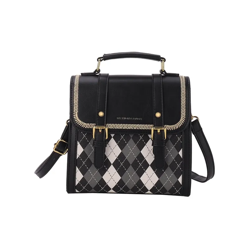 HCXK PU Backpack Small Backpack Portable One Shoulder Crossbody Unisex Ecru/Black/Pink/Coffee-1