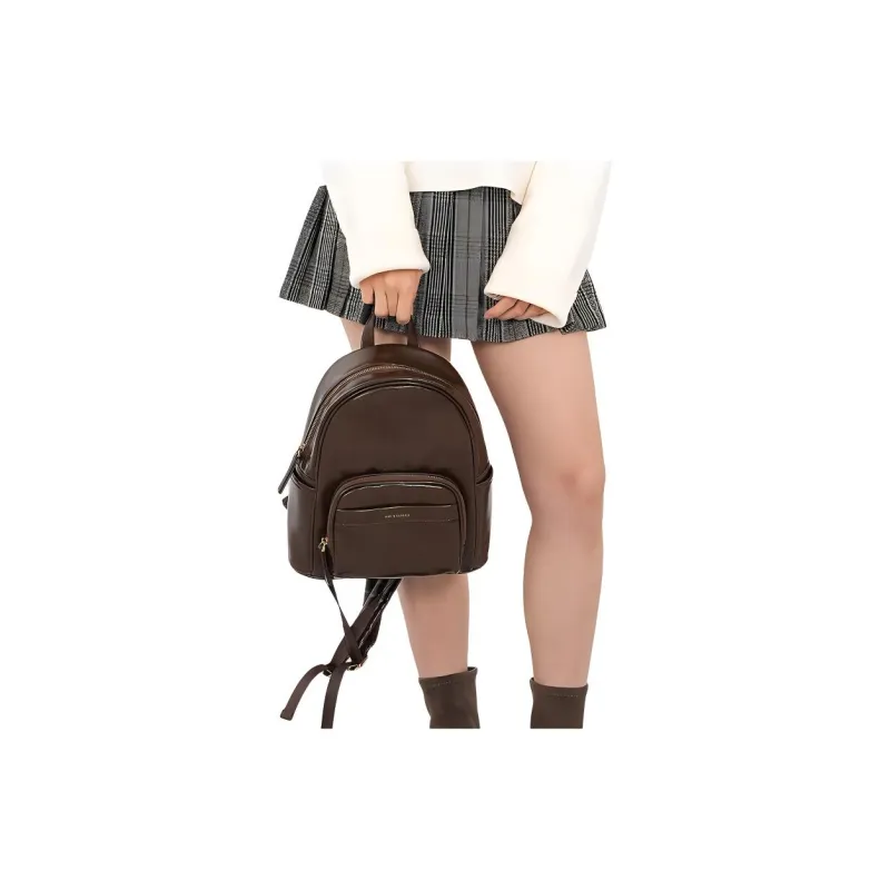 OMI Synthetic Leather Backpack Regular Women's Apricot White/Black/Dark Coffee-14