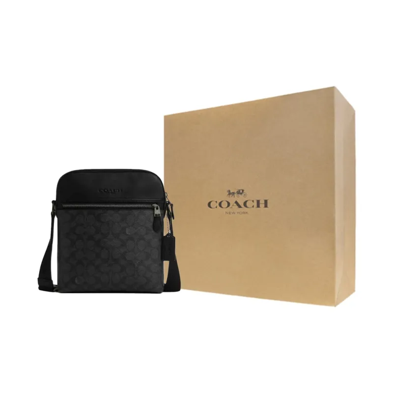 COACH PVC Crossbody Bag Shoulder Bag Small Size Men's Black Gray Color-4
