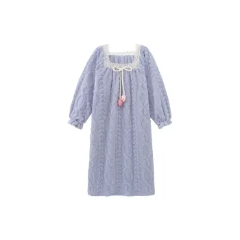 CAIHENGTONG Nightgown Women's Bowknot Blue