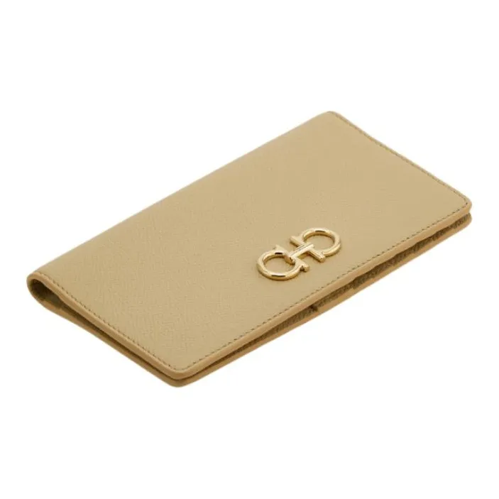 FERRAGAMO Calfskin Wallet Tubas Women's Stone Color-2