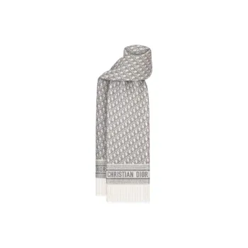 DIOR Cashmere Viscose Polyester Film Fiber Knit Scarves Women's Gray