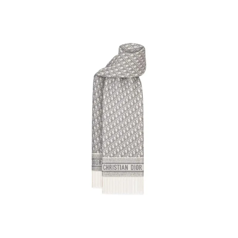 DIOR Cashmere Viscose Polyester Film Fiber Knit Scarves Women's Gray-0