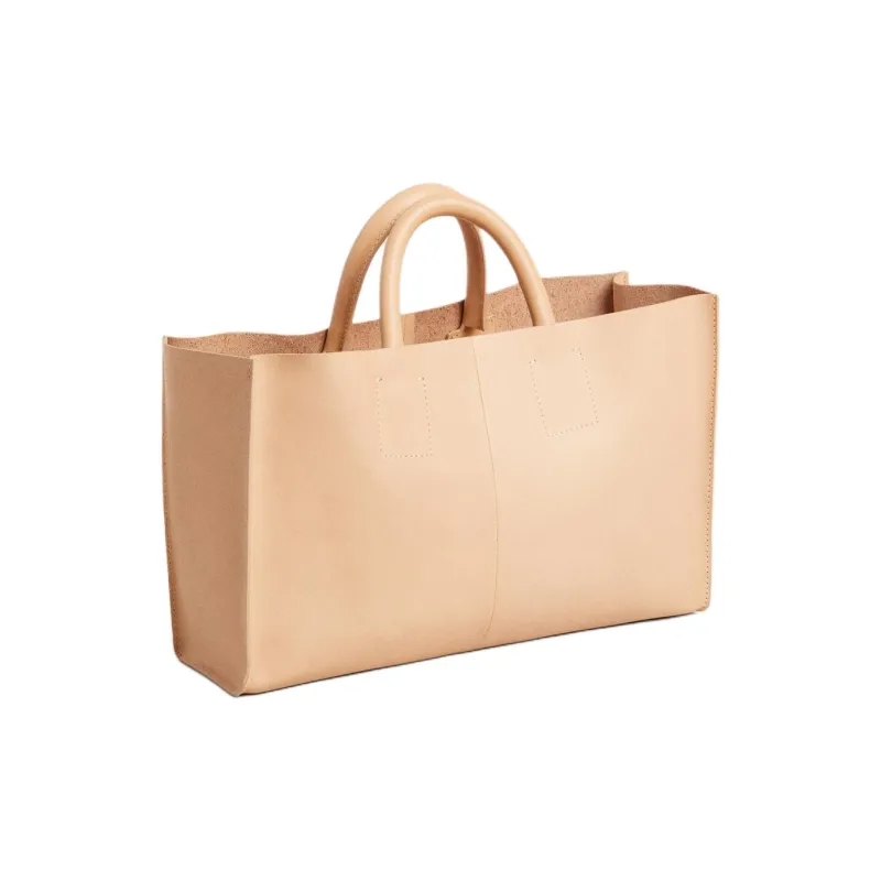 ZARA Cow Leather Tote Bag Shopping Bag Handbag Mini Women's Light Beige-1
