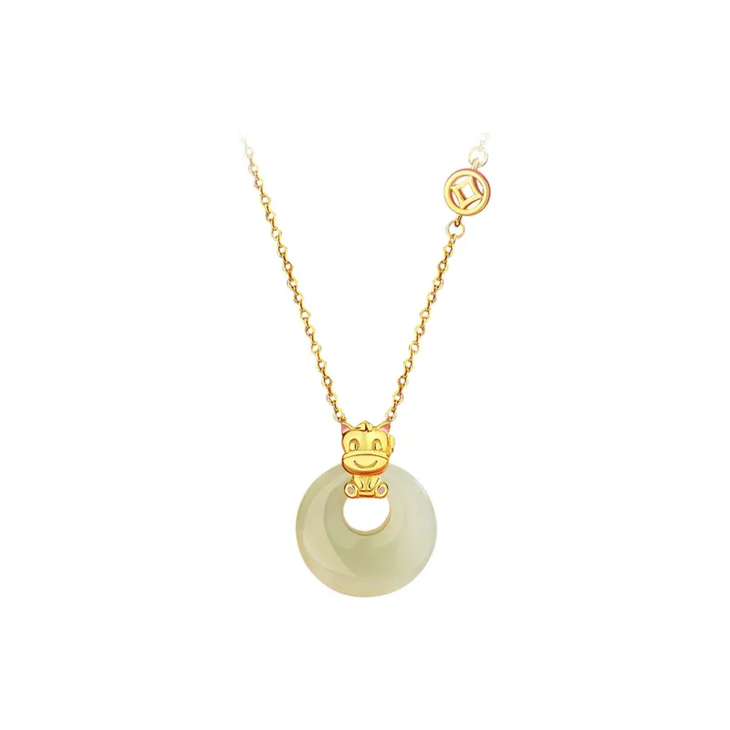Qing Yi Hetian Jade Necklaces Pale Greenish White Jade Unisex-12