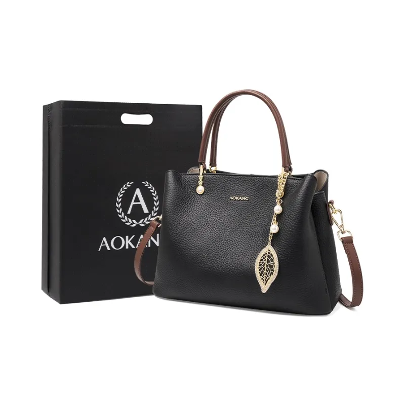 AOKANG Cow Leather Tote Handbag, Shoulder Bag, Crossbody Bag Women's Ecru/Classic Black/Pearl Blue-4