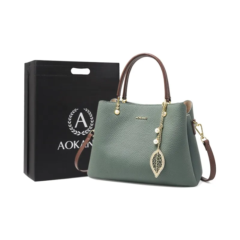 AOKANG Cow Leather Tote Handbag, Shoulder Bag, Crossbody Bag Women's Ecru/Classic Black/Pearl Blue-11