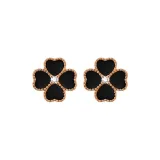 18K Gold Lucky Four-Leaf Clover Stud Earrings[Black]