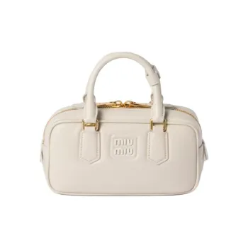 MIU MIU Arcadie Series Leather Boston Bag, Shoulder Bag, Crossbody Bag, Handbag Women's Chalk White
