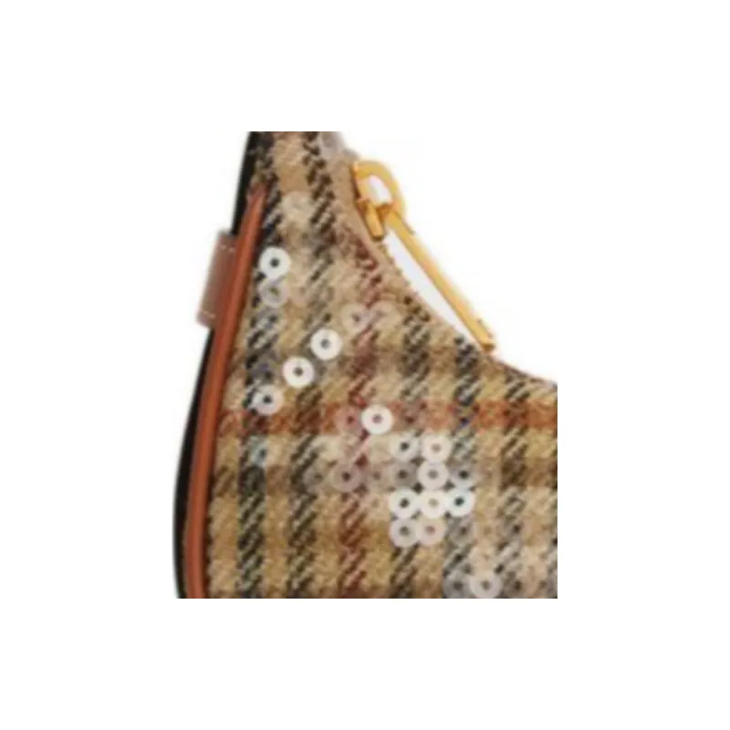 CELINE AVA Fabric With Sequins Cow Leather Patchwork Binding Handbag Shoulder Bag Mini Women's Multicolor Plaid-3