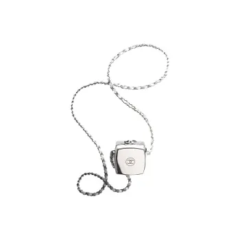 CHANEL 21K Winter Sheepskin Powder Compact Makeup Bag Shoulder Bag Crossbody Bag Mini Women's Silver/White