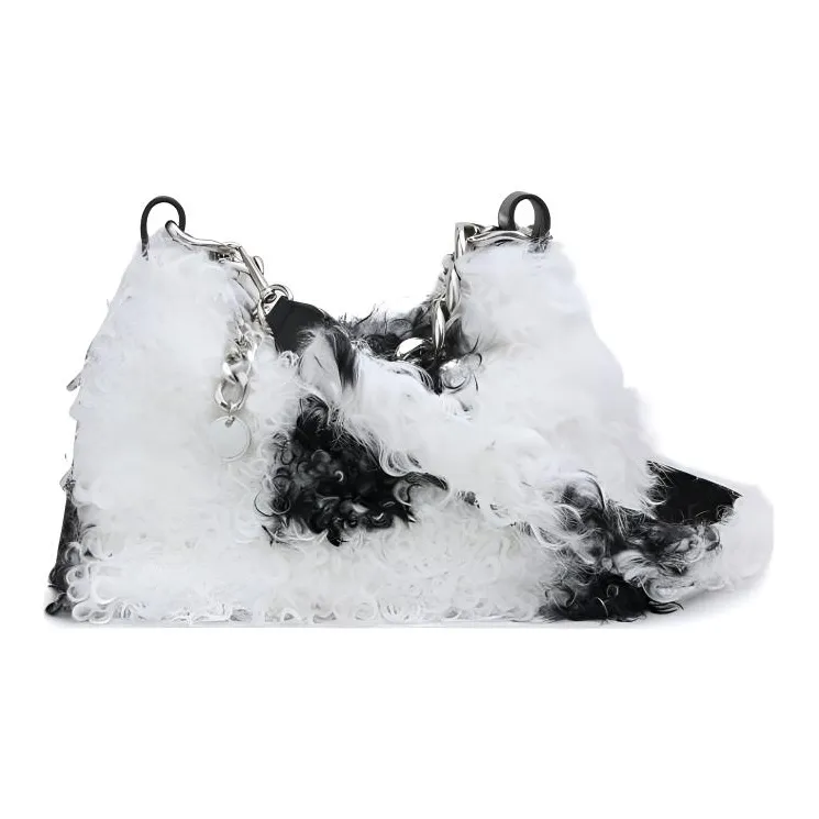 APEDE MOD Plush Lunch Bag Crossbody Bag Shoulder Bag Women's Black/White Shag-3