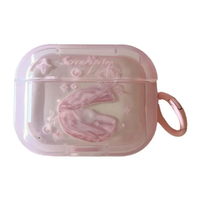 Baohuguang Compatible With AirPods Pro 2/3/1 TPU Ins Girlish Heart Pink Pearl Shell Headphone Cases-0