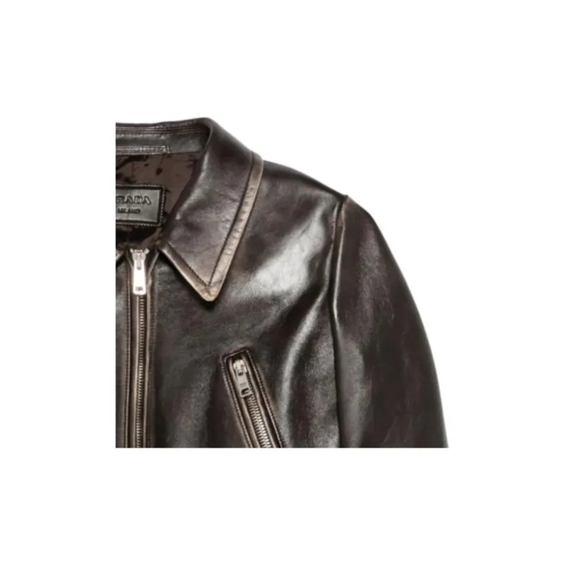 PRADA Leather Jacket Women's Brown-2